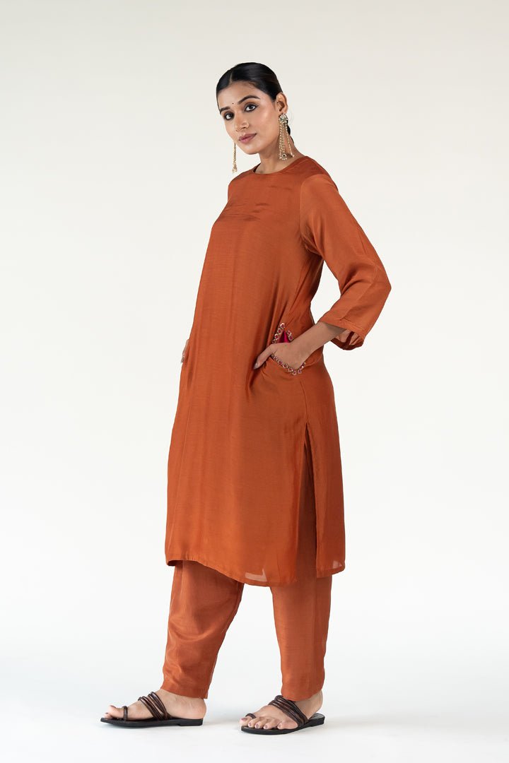 Rust Gulzar Kurta (Set of 2) - CiceroniKurta Set, Festive WearNirjara