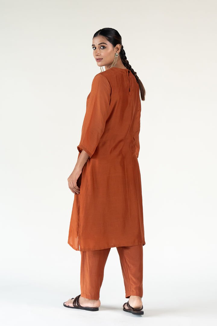 Rust Gulzar Kurta Set with Ayra Odhani - CiceroniKurta Set, Festive WearNirjara