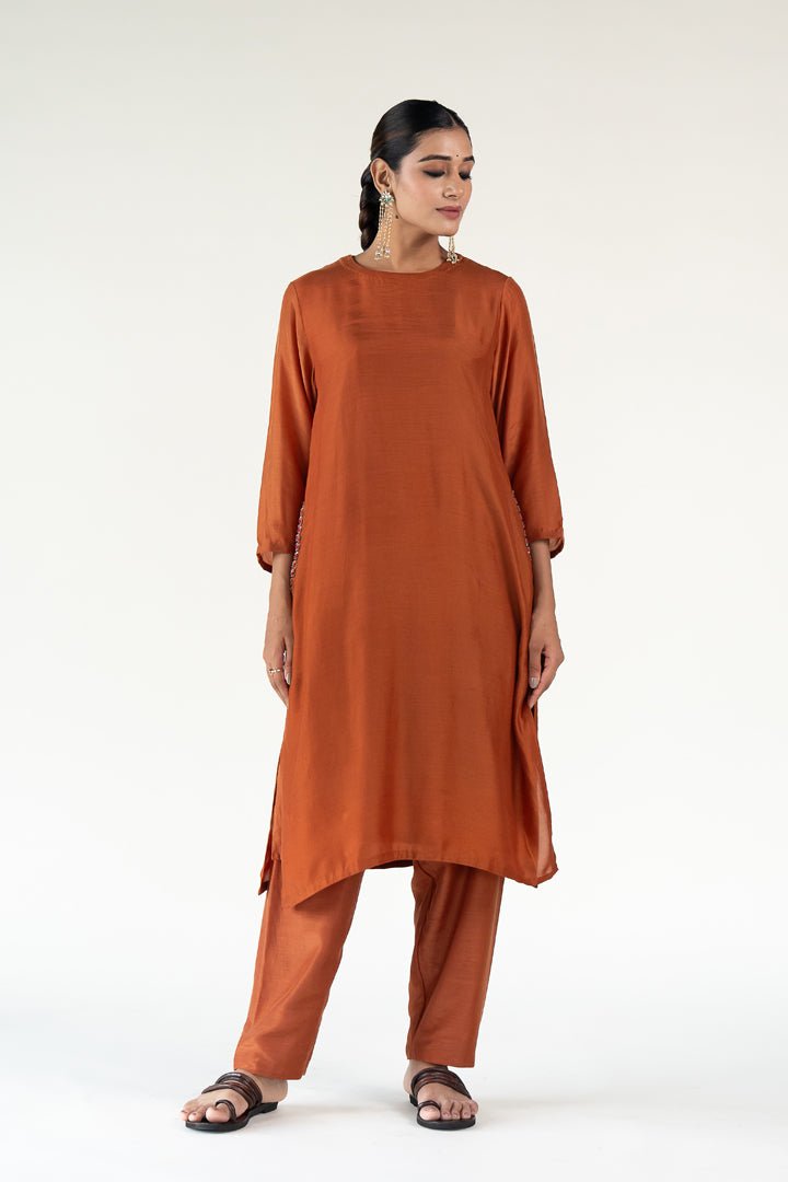 Rust Gulzar Kurta Set with Ayra Odhani - CiceroniKurta Set, Festive WearNirjara