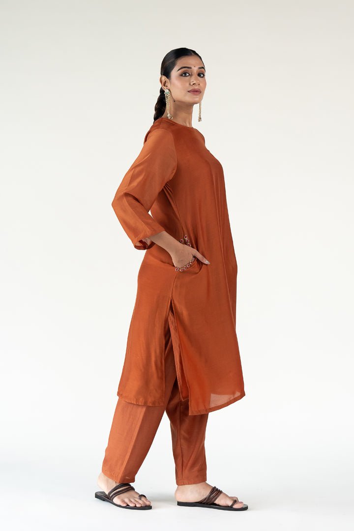 Rust Gulzar Kurta Set with Ayra Odhani - CiceroniKurta Set, Festive WearNirjara