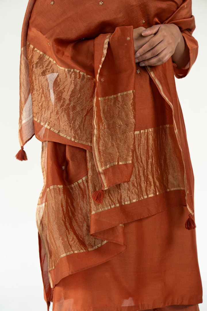 Rust Gulzar Kurta Set with Ayra Odhani - CiceroniKurta Set, Festive WearNirjara