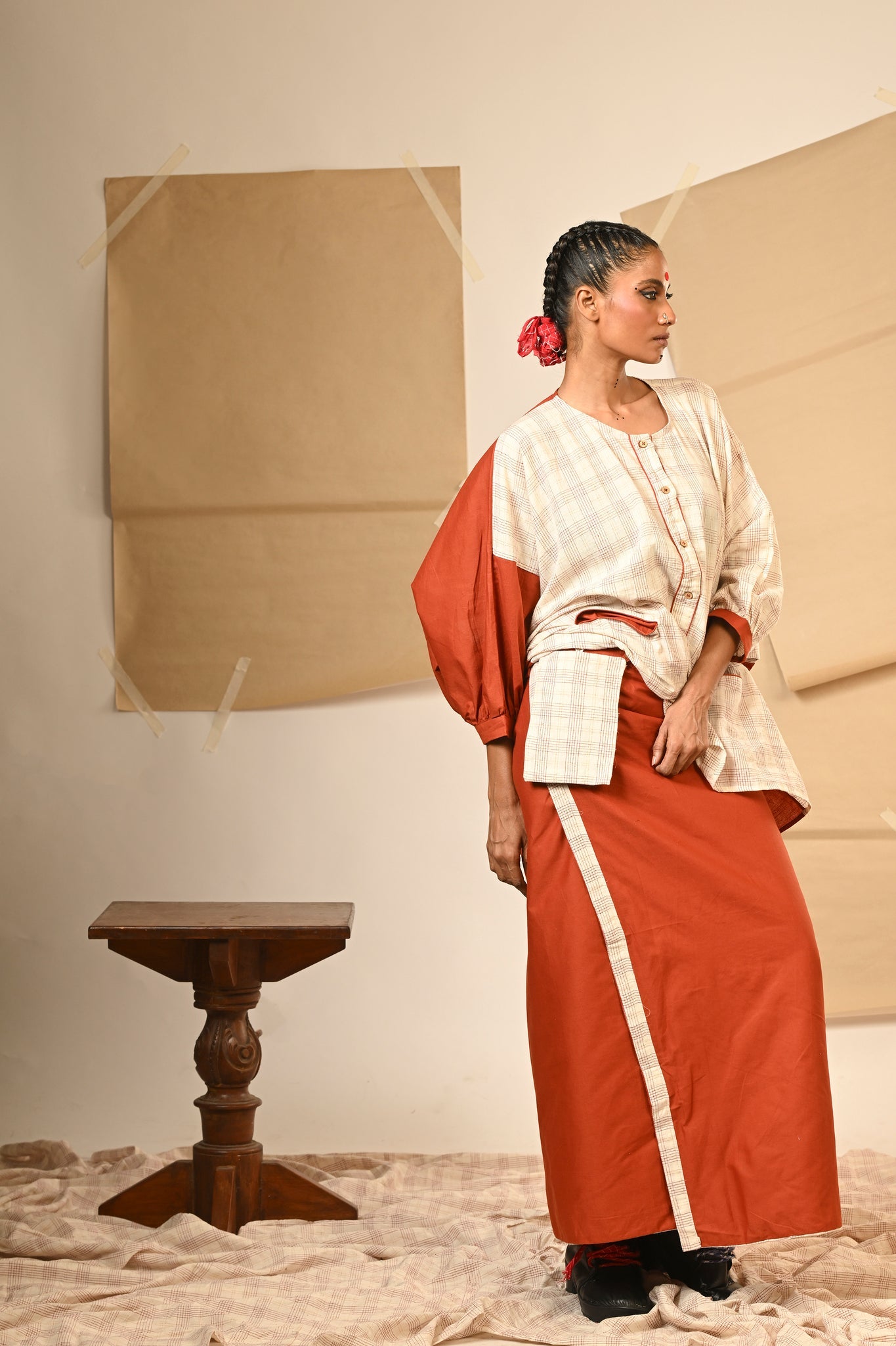 Rust Kaftan Shirt with Skirt - CiceroniSkirt SetPrathaa