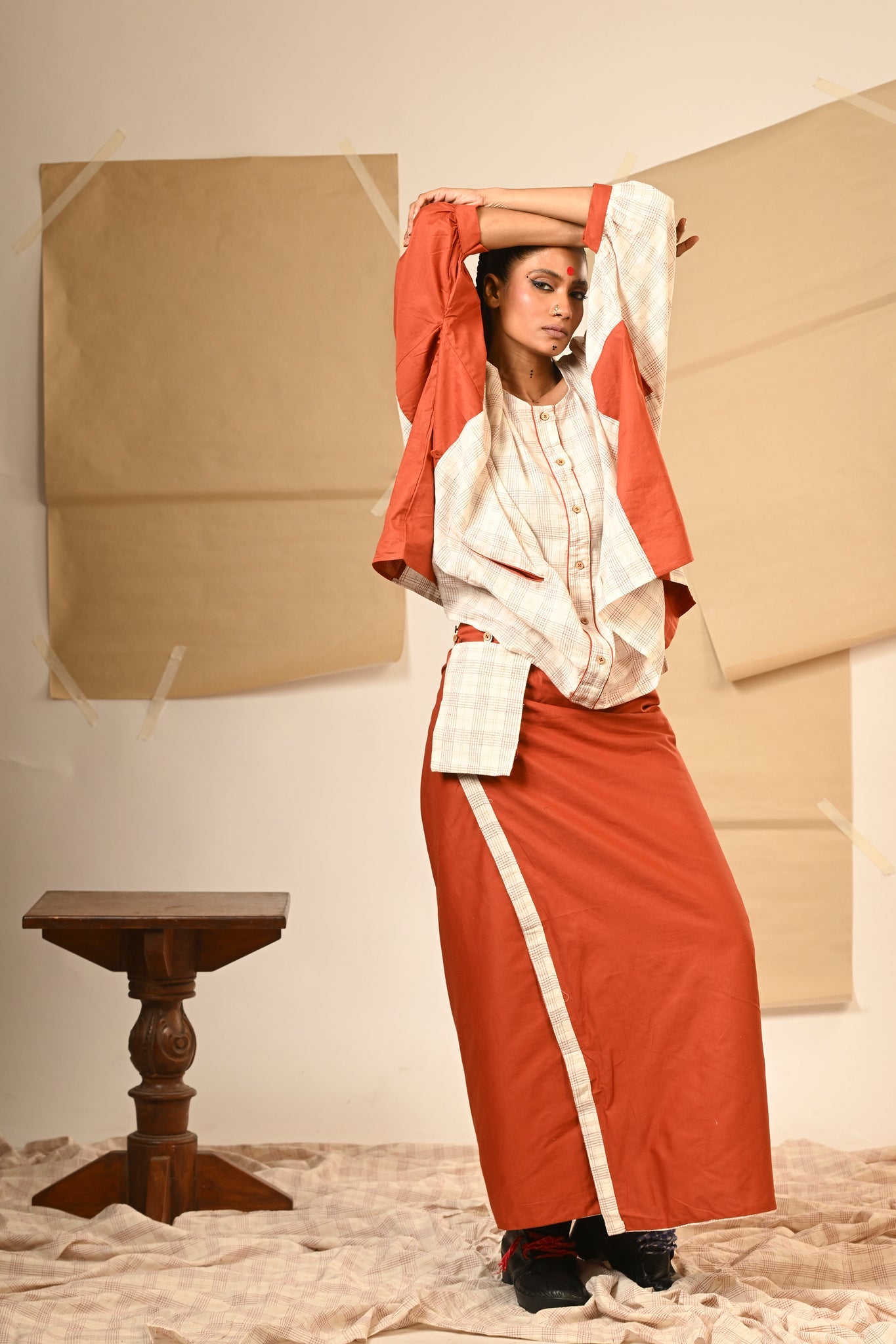 Rust Kaftan Shirt with Skirt - CiceroniSkirt SetPrathaa