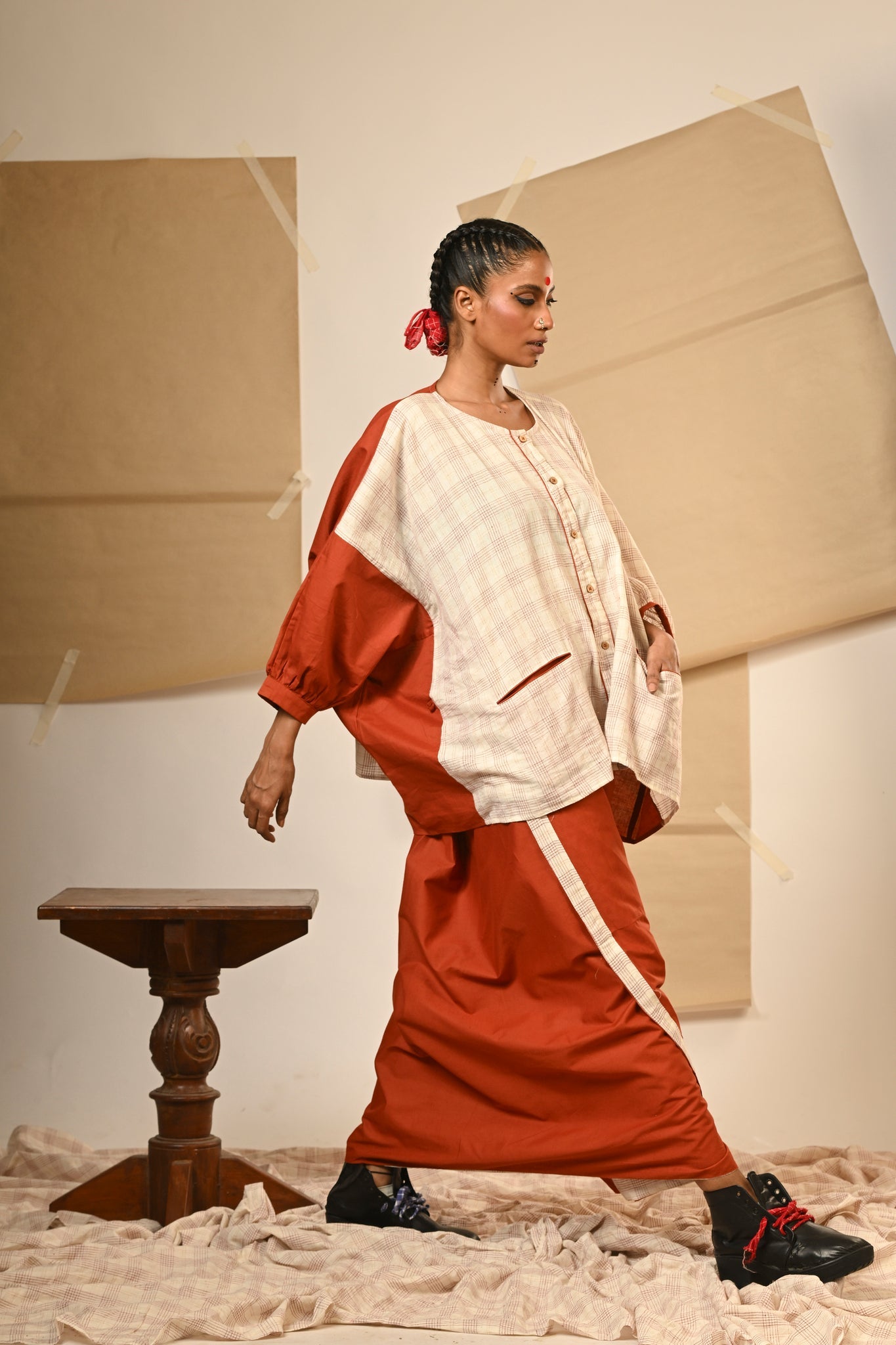 Rust Kaftan Shirt with Skirt - CiceroniSkirt SetPrathaa