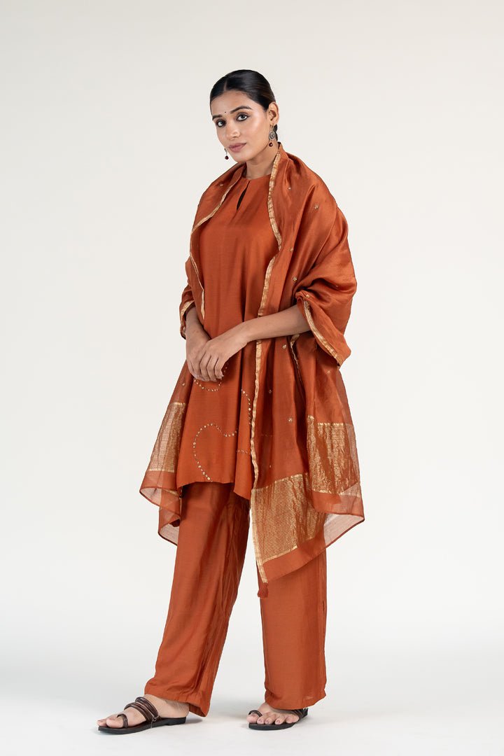 Rust Mehr Kurta Set with Ayra Odhani - CiceroniKurta Set, Festive WearNirjara