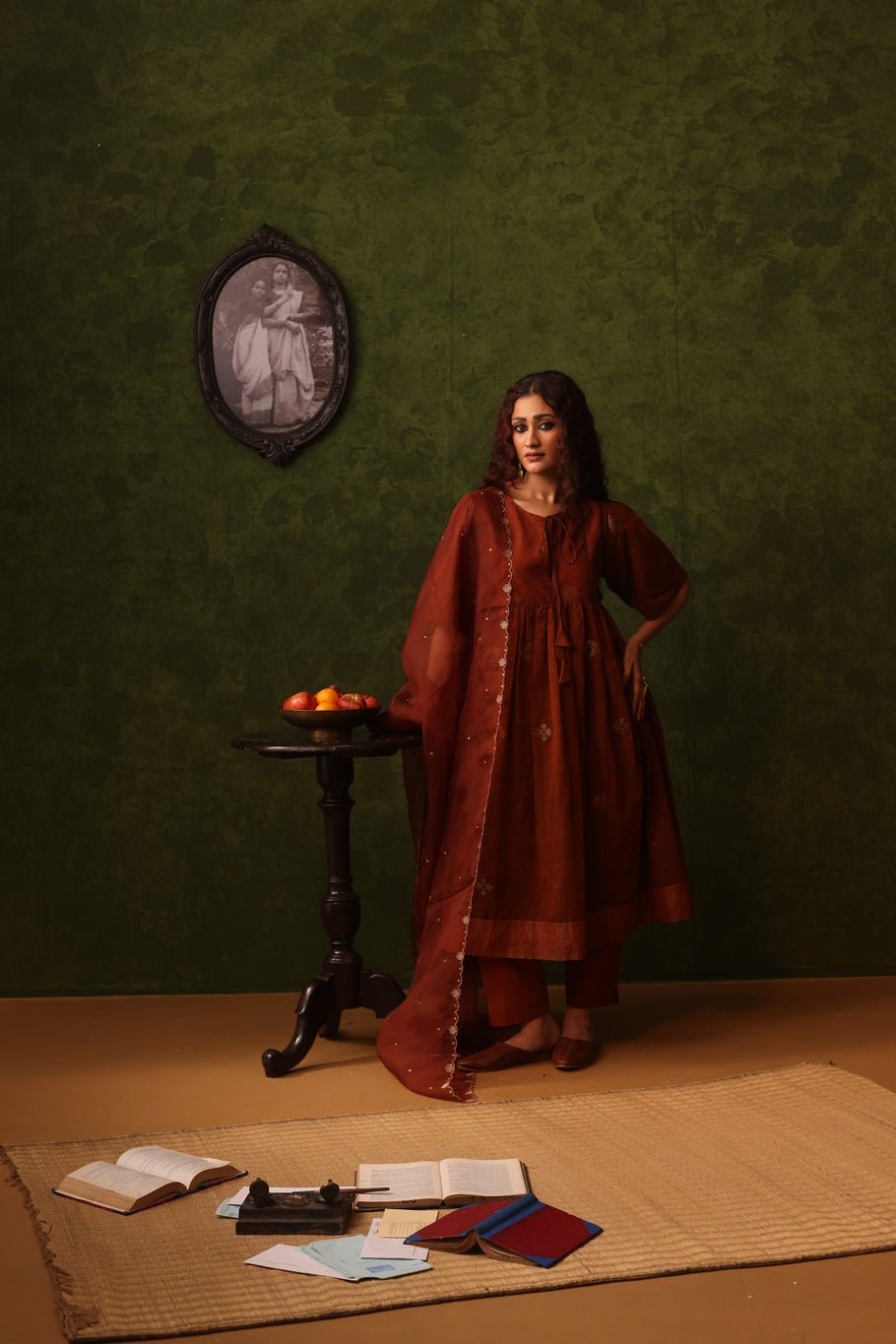 Rust Organza Dupatta - CiceroniDupattaBhomra