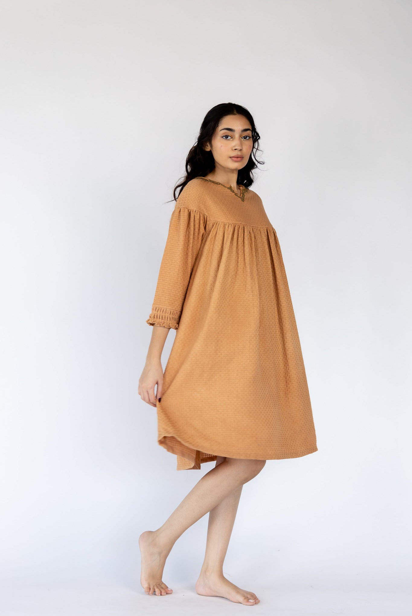 Rust Shion Cotton A-line Dress - CiceroniDressesNirjara