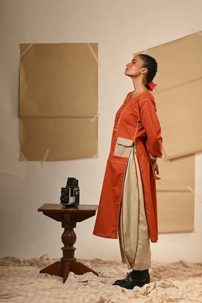 Rust Tunic Pants Set - CiceroniKurta SetPrathaa