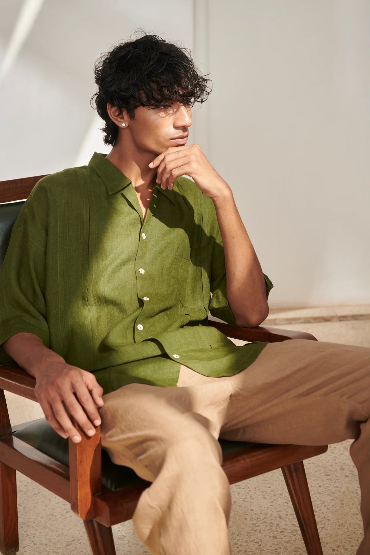 Safari Linen Men's Pleated Camp Collar Shirt - CiceroniMen ShirtsSaphed