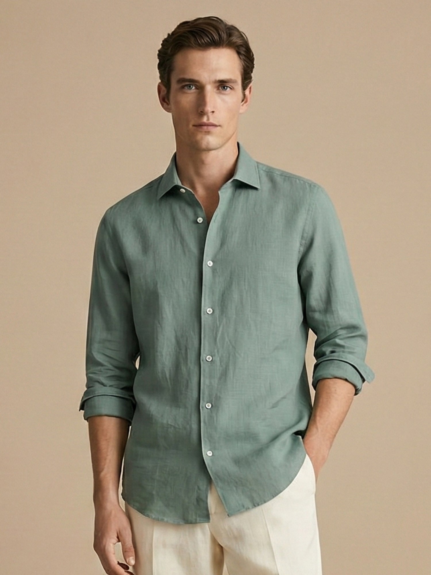 Sage Green 100% Pure Linen Shirt - CiceroniMen Shirtsbhrāta