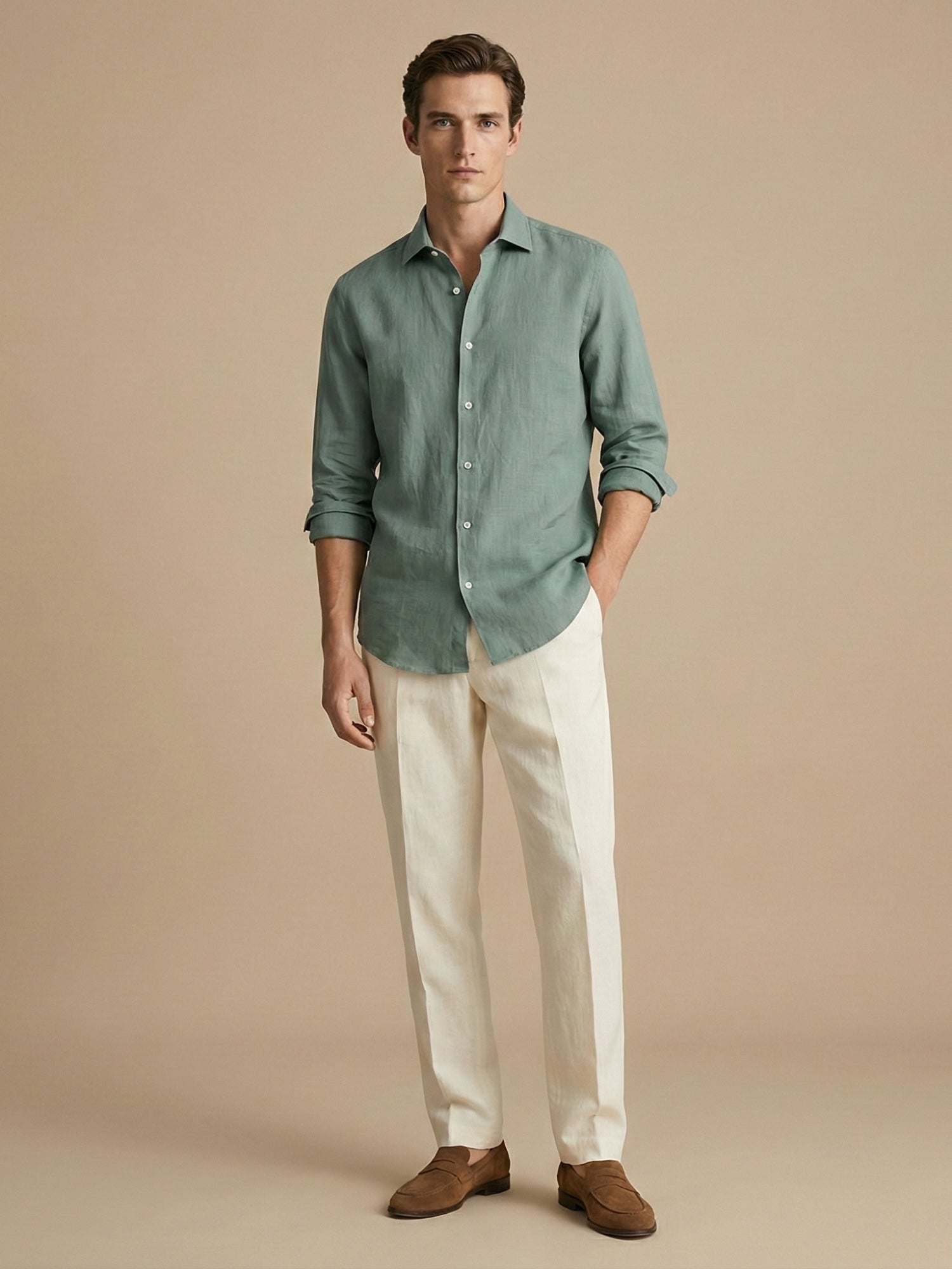 Sage Green 100% Pure Linen Shirt - CiceroniMen Shirtsbhrāta