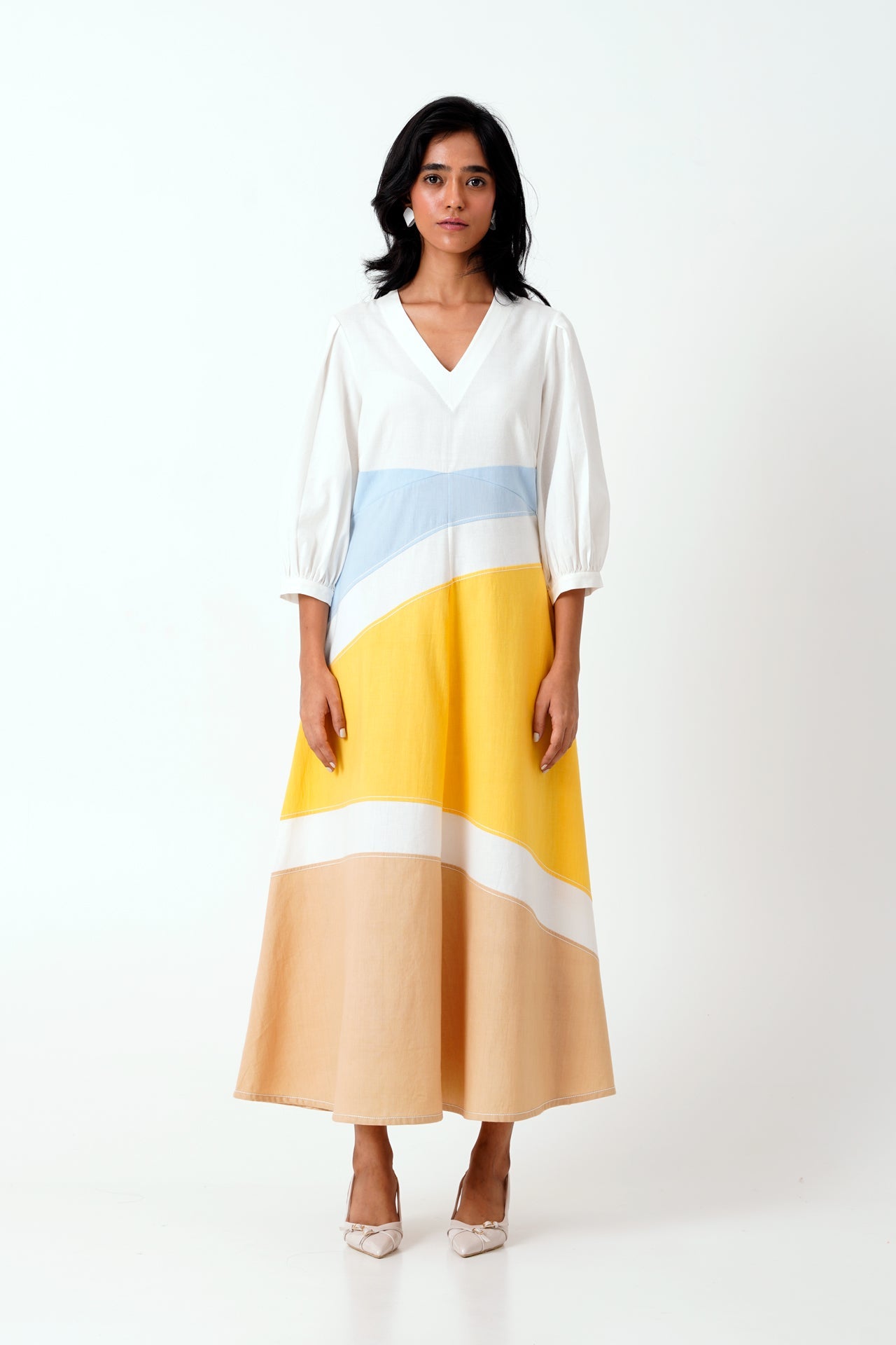 Sahar - Multi Panelled Long Dress with Belt - CiceroniDressesMadder Much