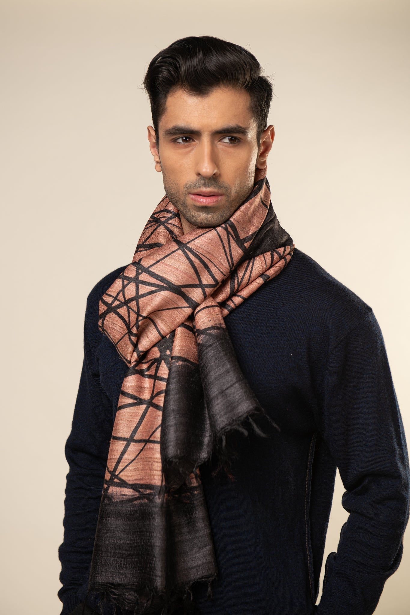 Salmon Lattice Tussar Peace Silk Scarf - CiceroniMens ScarfAeshaane