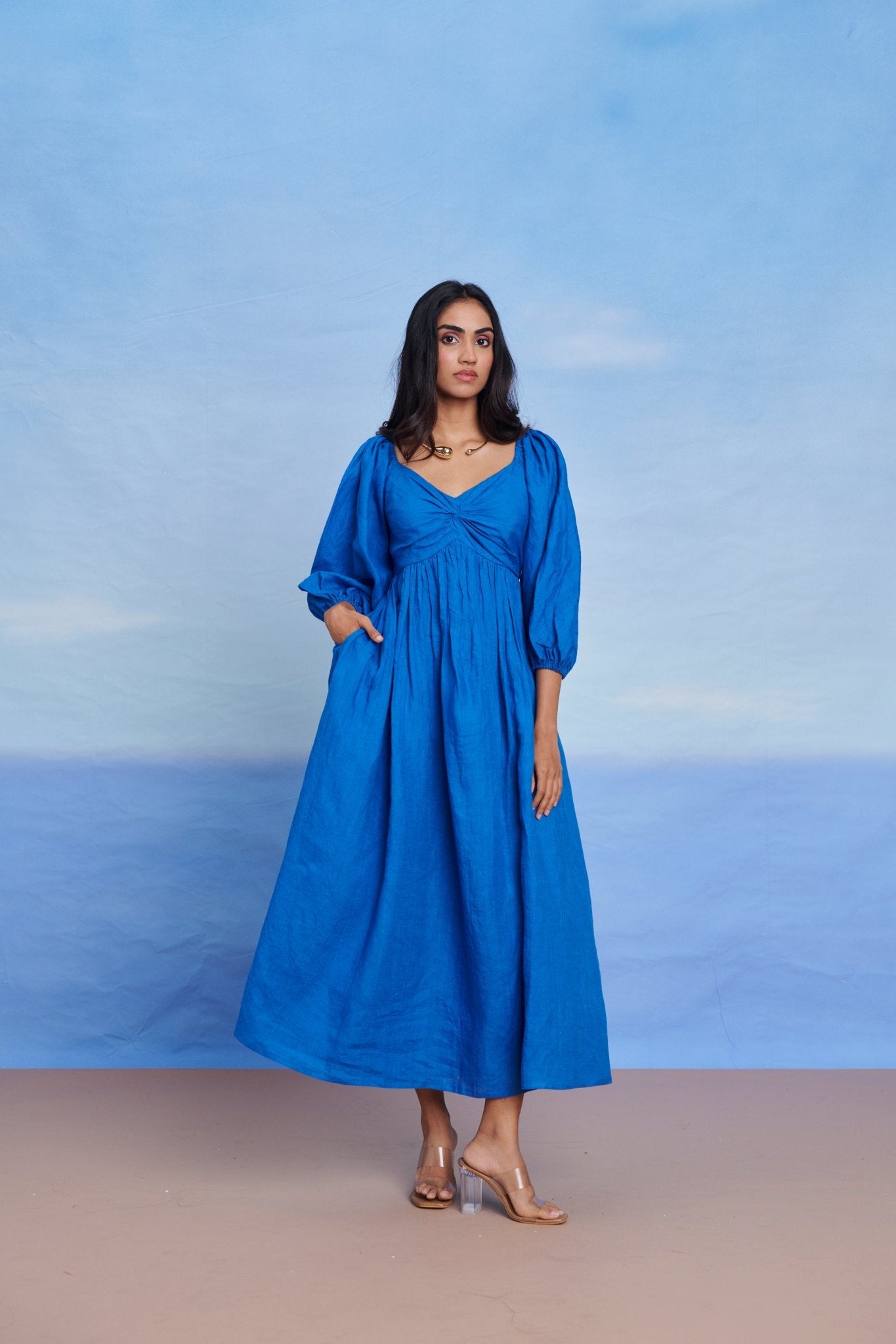 Santorini Linen Front Twist Dress - CiceroniDressesSaphed