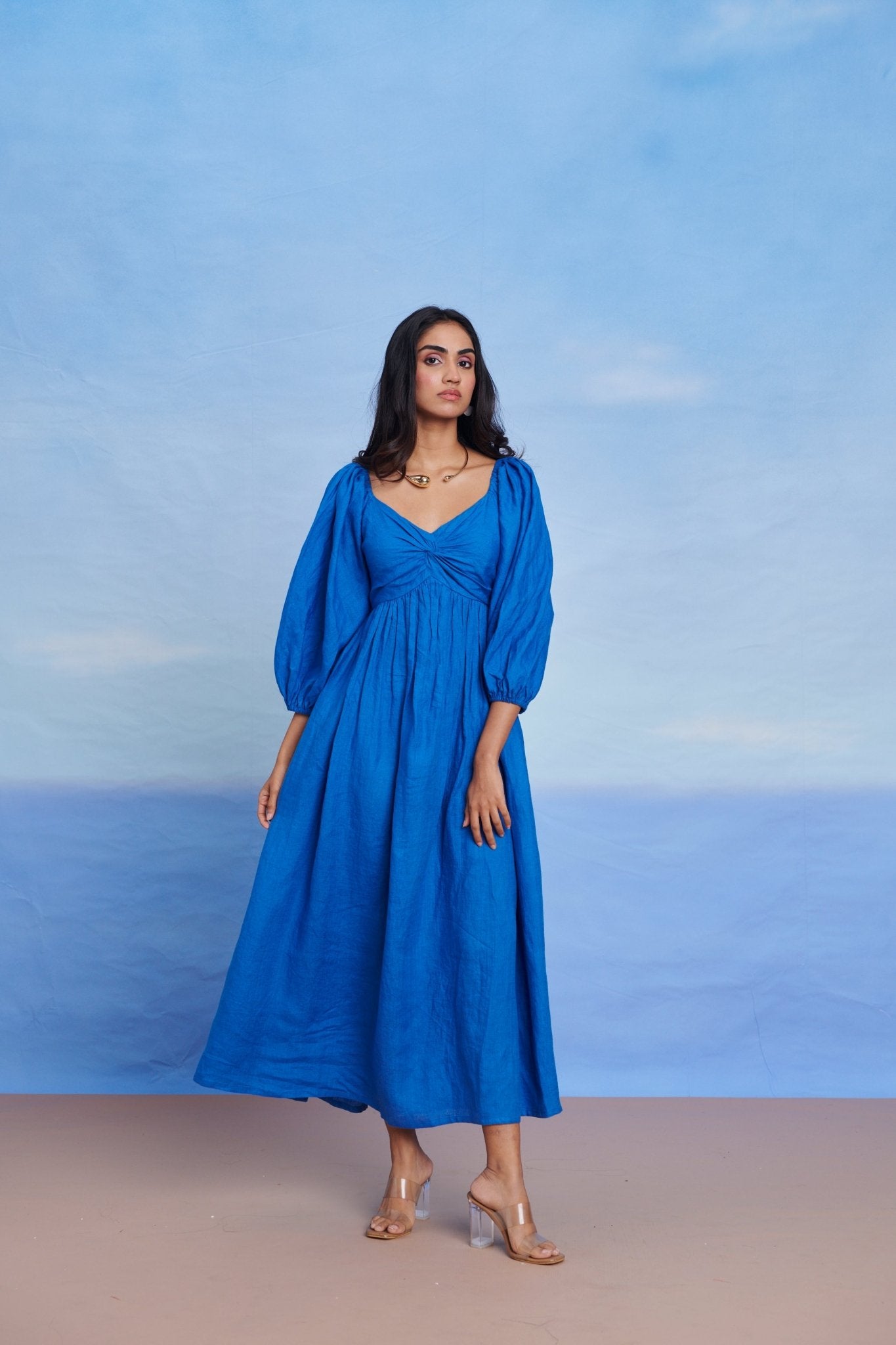 Santorini Linen Front Twist Dress - CiceroniDressesSaphed