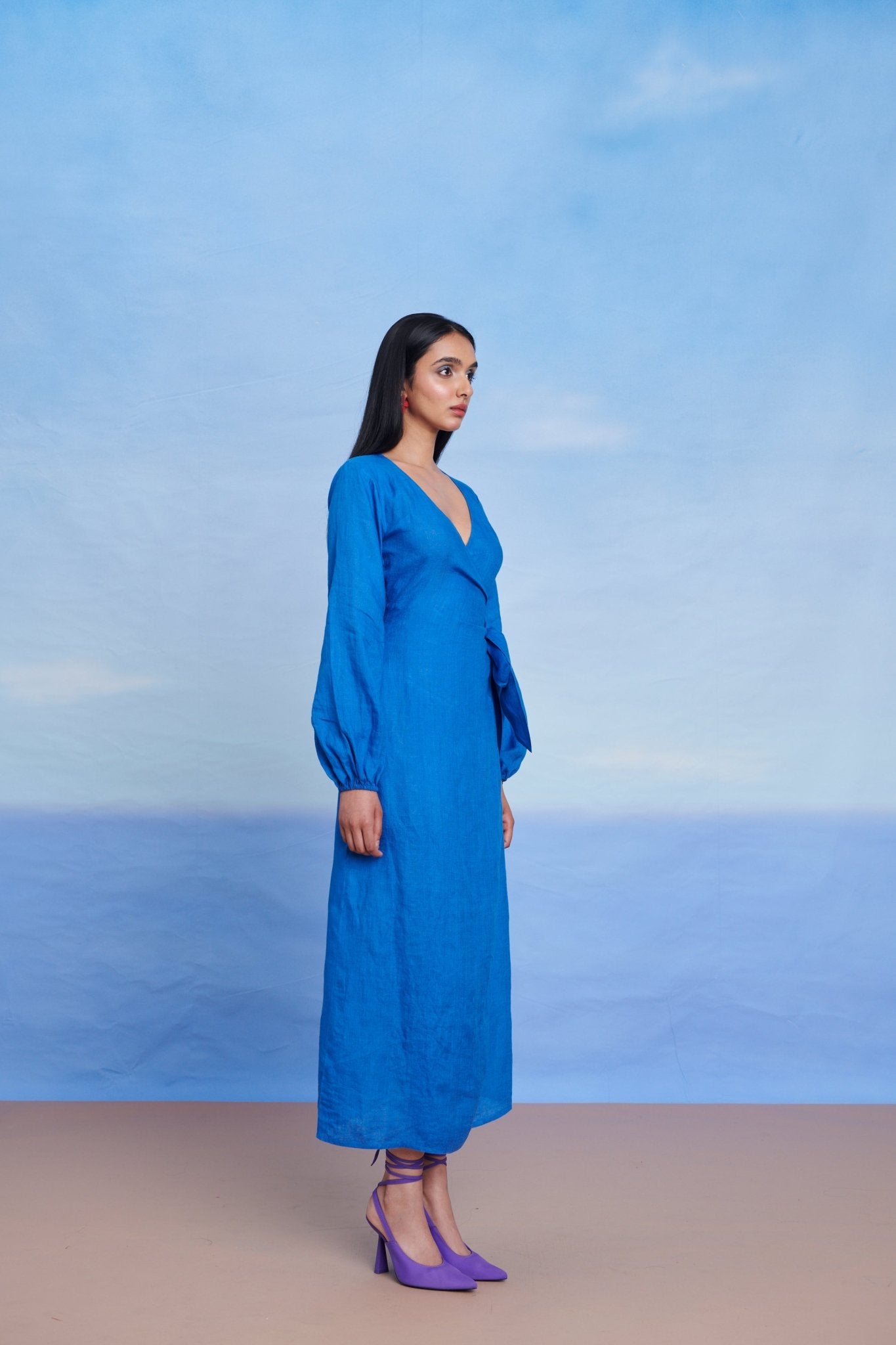 Santorini Linen Wrap Billow Dress - CiceroniDressesSaphed