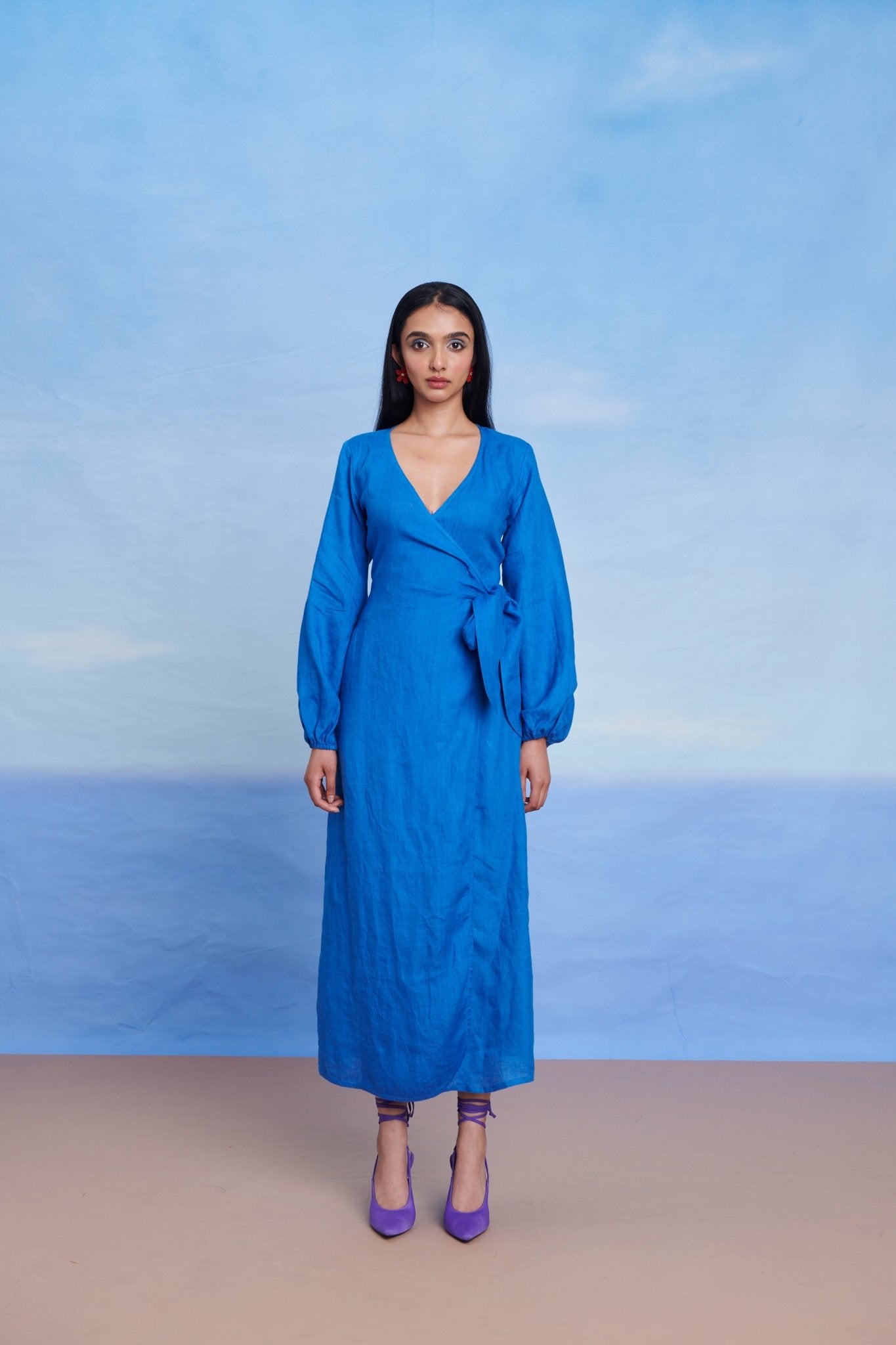 Santorini Linen Wrap Billow Dress - CiceroniDressesSaphed
