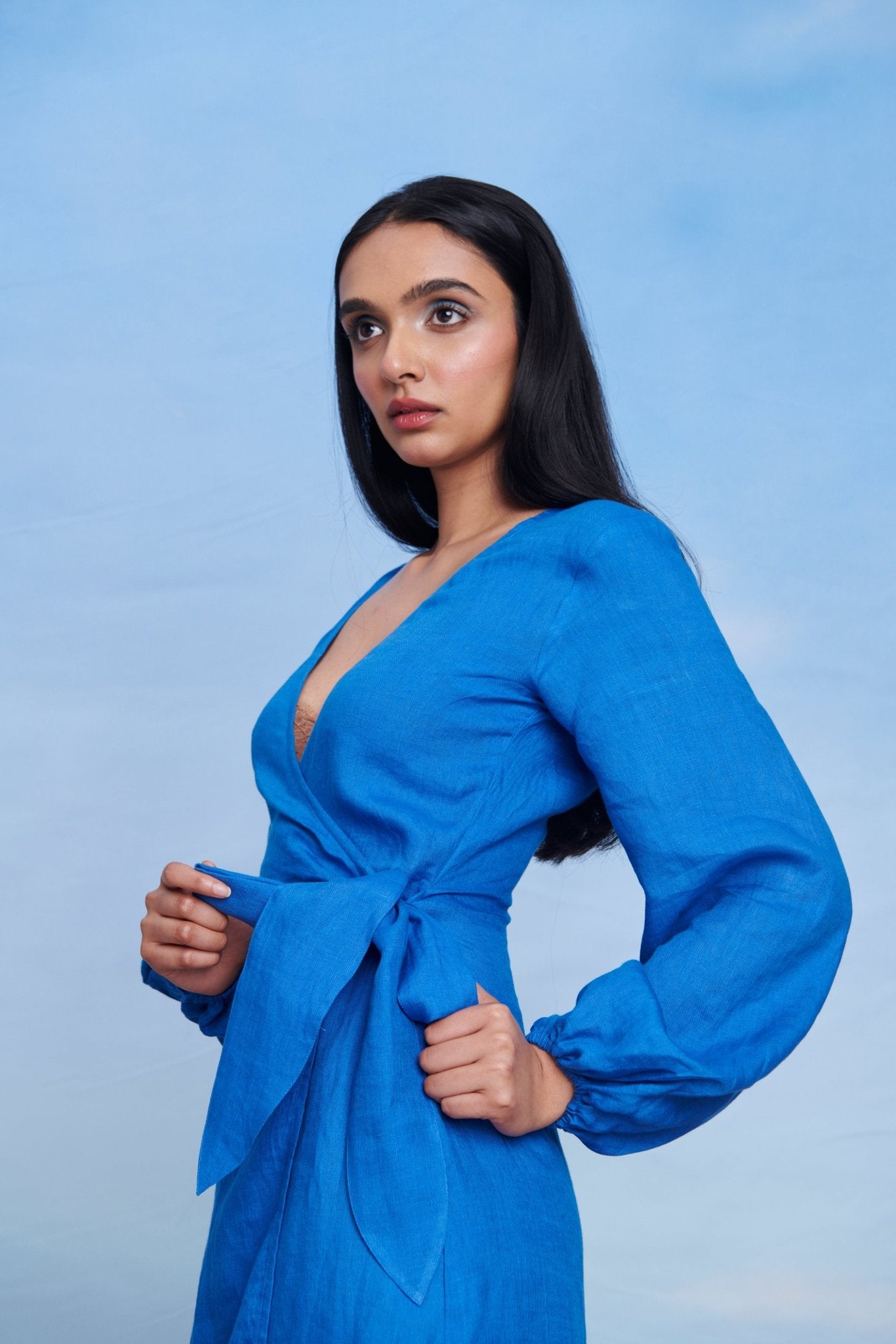 Santorini Linen Wrap Billow Dress - CiceroniDressesSaphed