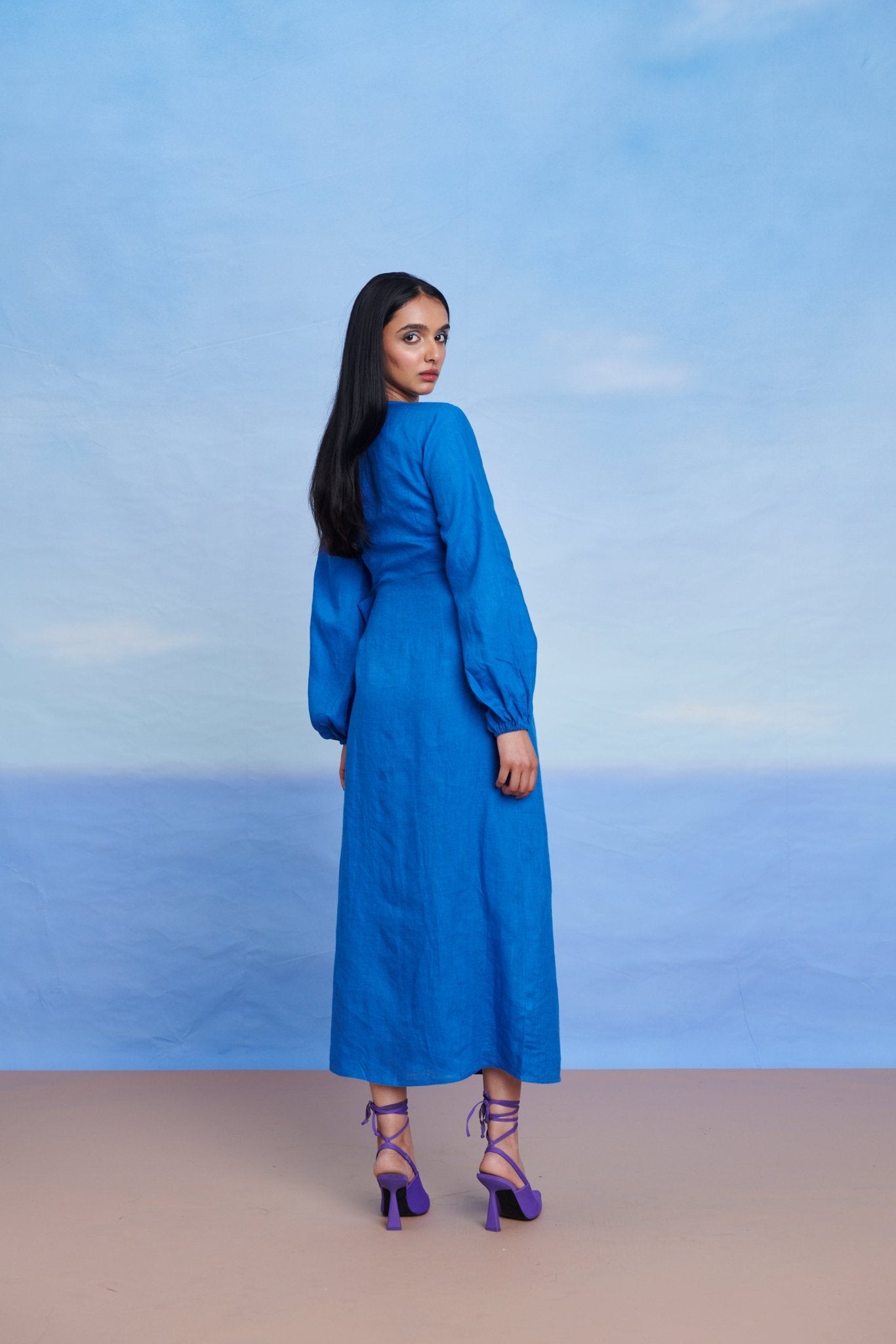 Santorini Linen Wrap Billow Dress - CiceroniDressesSaphed