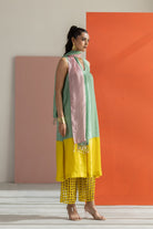 Sea Green and Lime Yellow Kurta Set - CiceroniKurta Set, Festive WearTussah