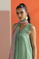 Sea Green and Lime Yellow Kurta Set - CiceroniKurta Set, Festive WearTussah