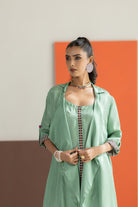 Sea Green Habutai Silk Jacket Set - CiceroniKurta Set, Festive WearTussah