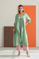 Sea Green Habutai Silk Jacket Set - CiceroniKurta Set, Festive WearTussah