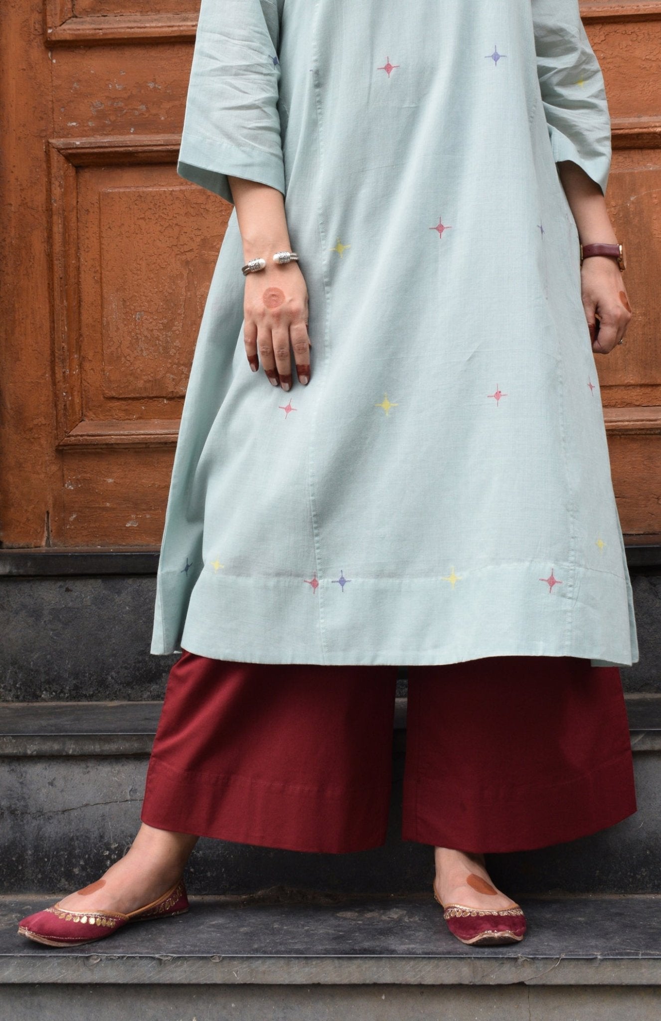 Sea Green Jamdani Phiran with Maroon Pyjama - CiceroniKurta Set, Everyday WearHouse of Moxa