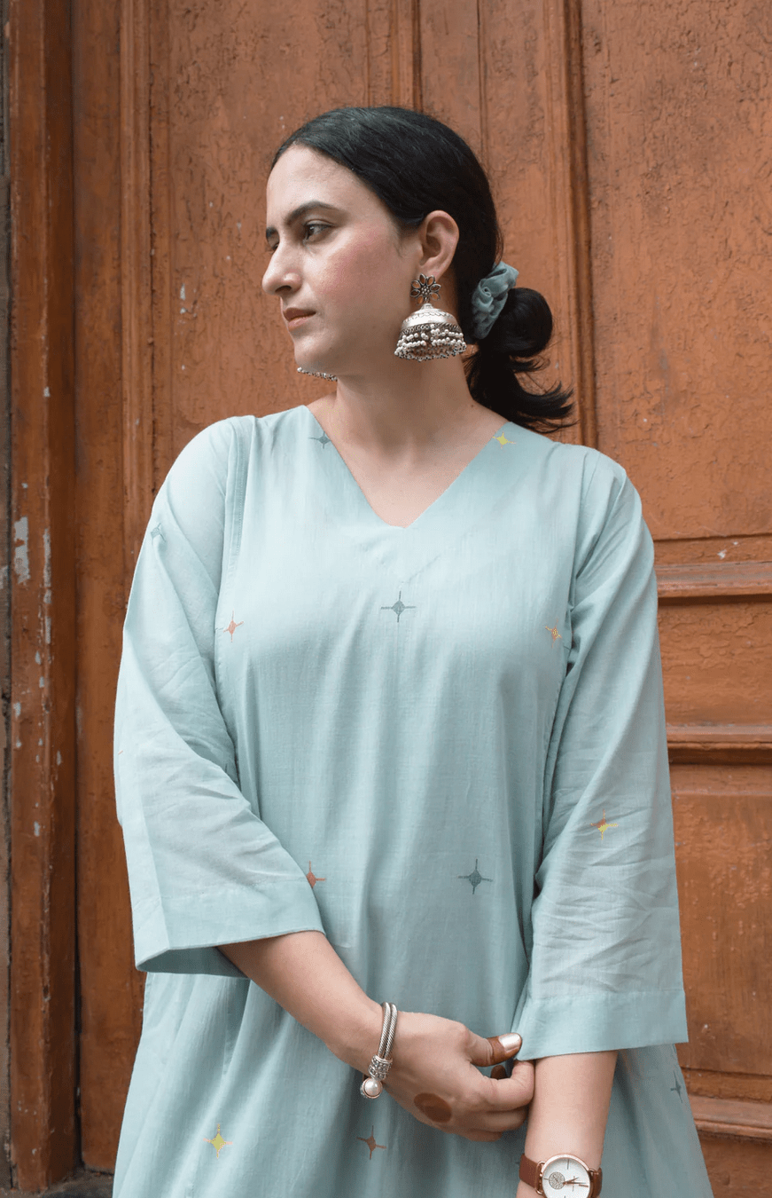 Sea Green Jamdani Phiran with Maroon Pyjama - CiceroniKurta Set, Everyday WearHouse of Moxa