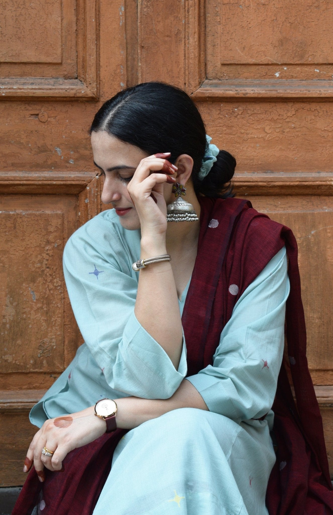 Sea Green Jamdani Phiran with Maroon Pyjama - CiceroniKurta Set, Everyday WearHouse of Moxa