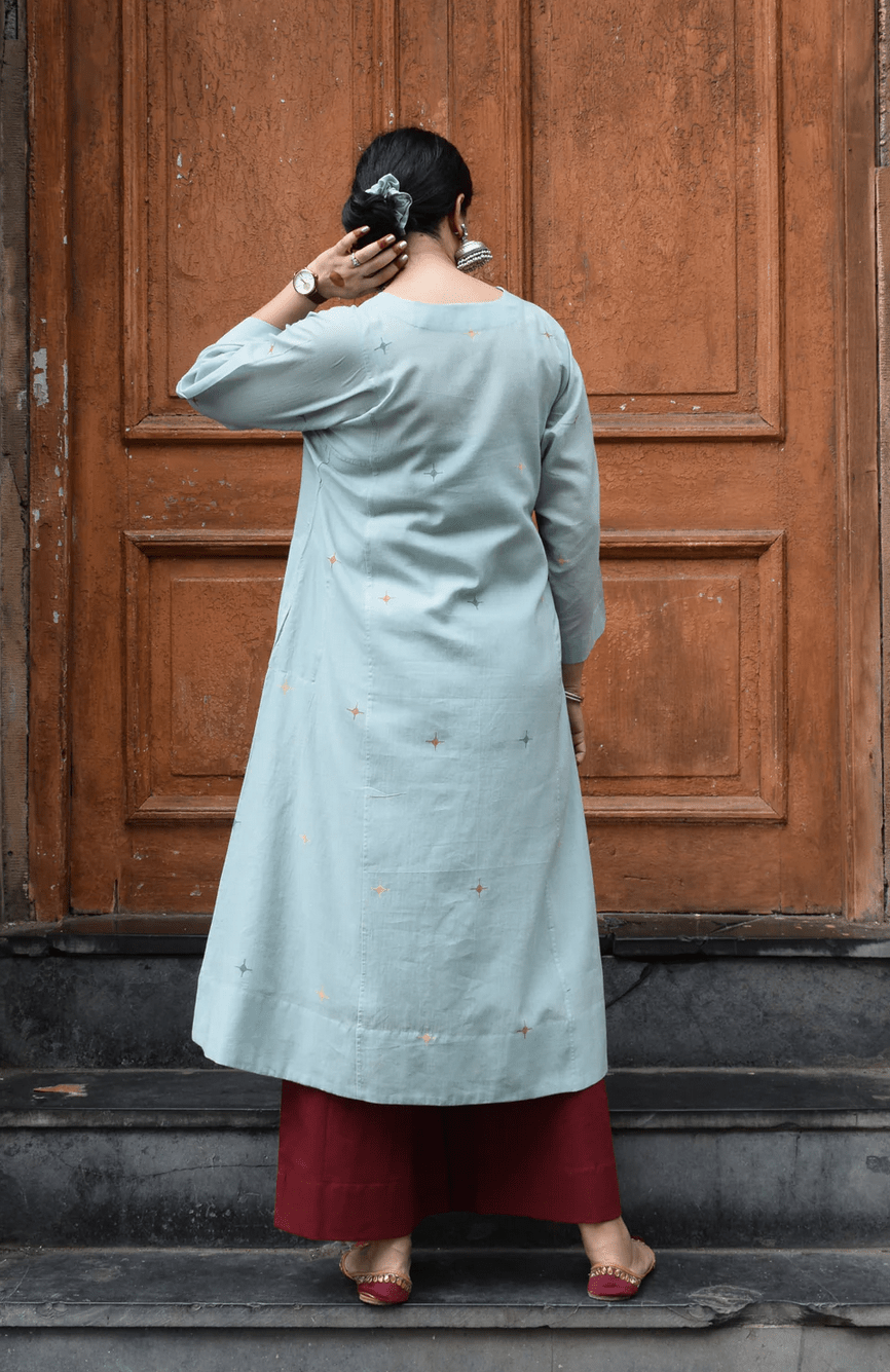 Sea Green Jamdani Phiran with Maroon Pyjama - CiceroniKurta Set, Everyday WearHouse of Moxa
