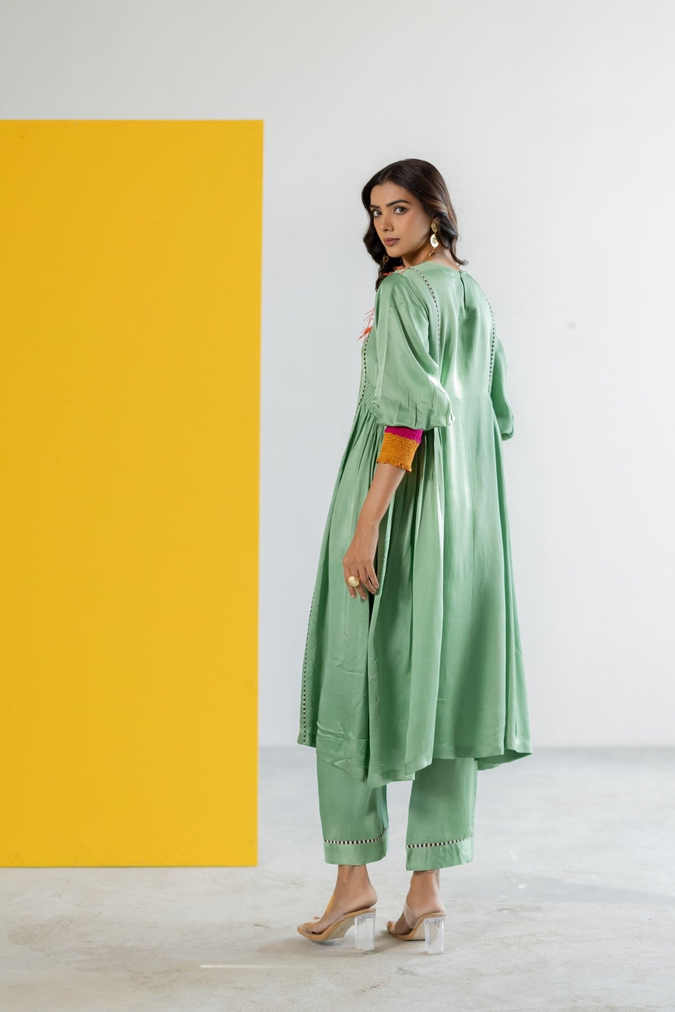 Sea Green Kurta Set - CiceroniKurta Set, Festive WearTussah