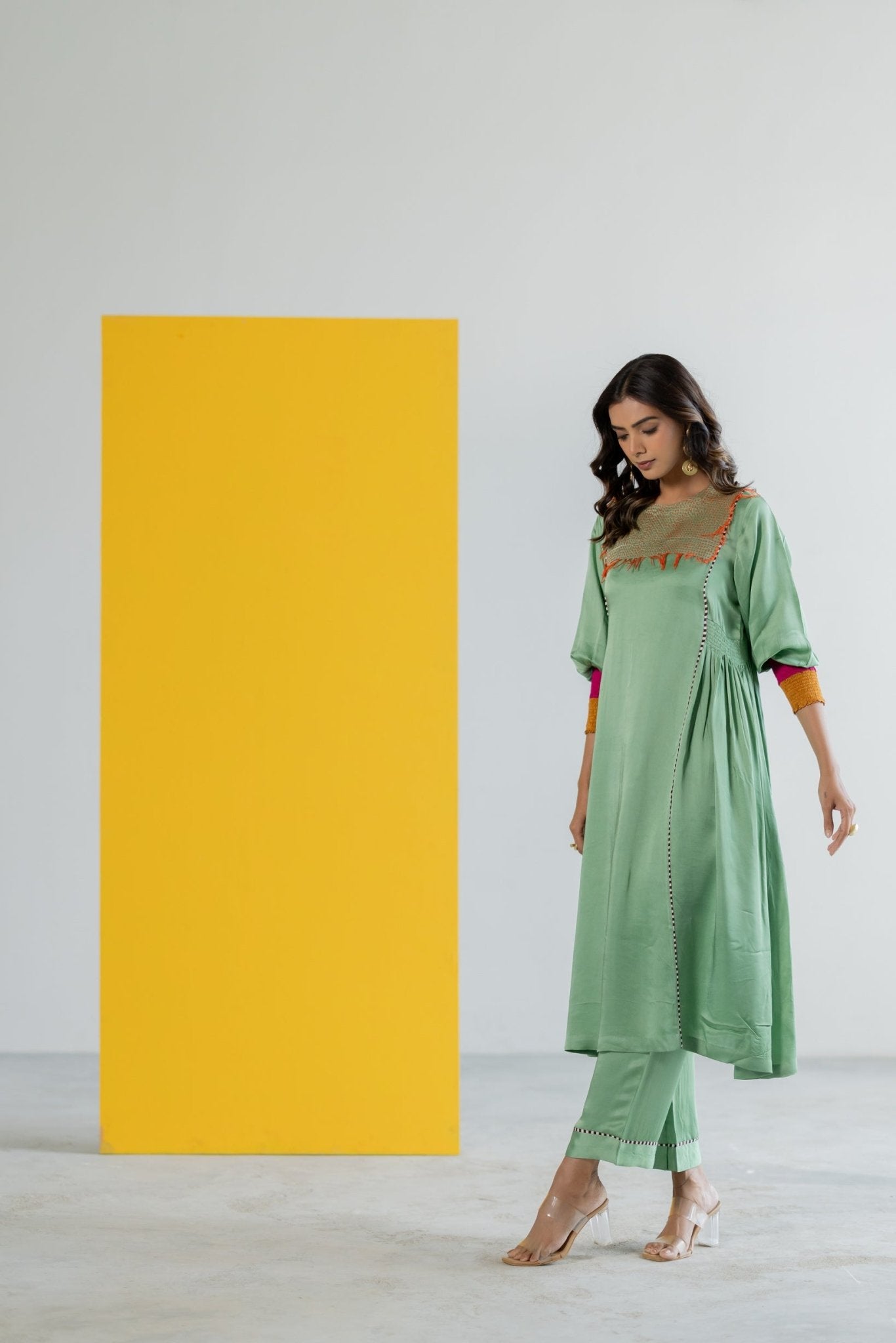 Sea Green Kurta Set - CiceroniKurta Set, Festive WearTussah