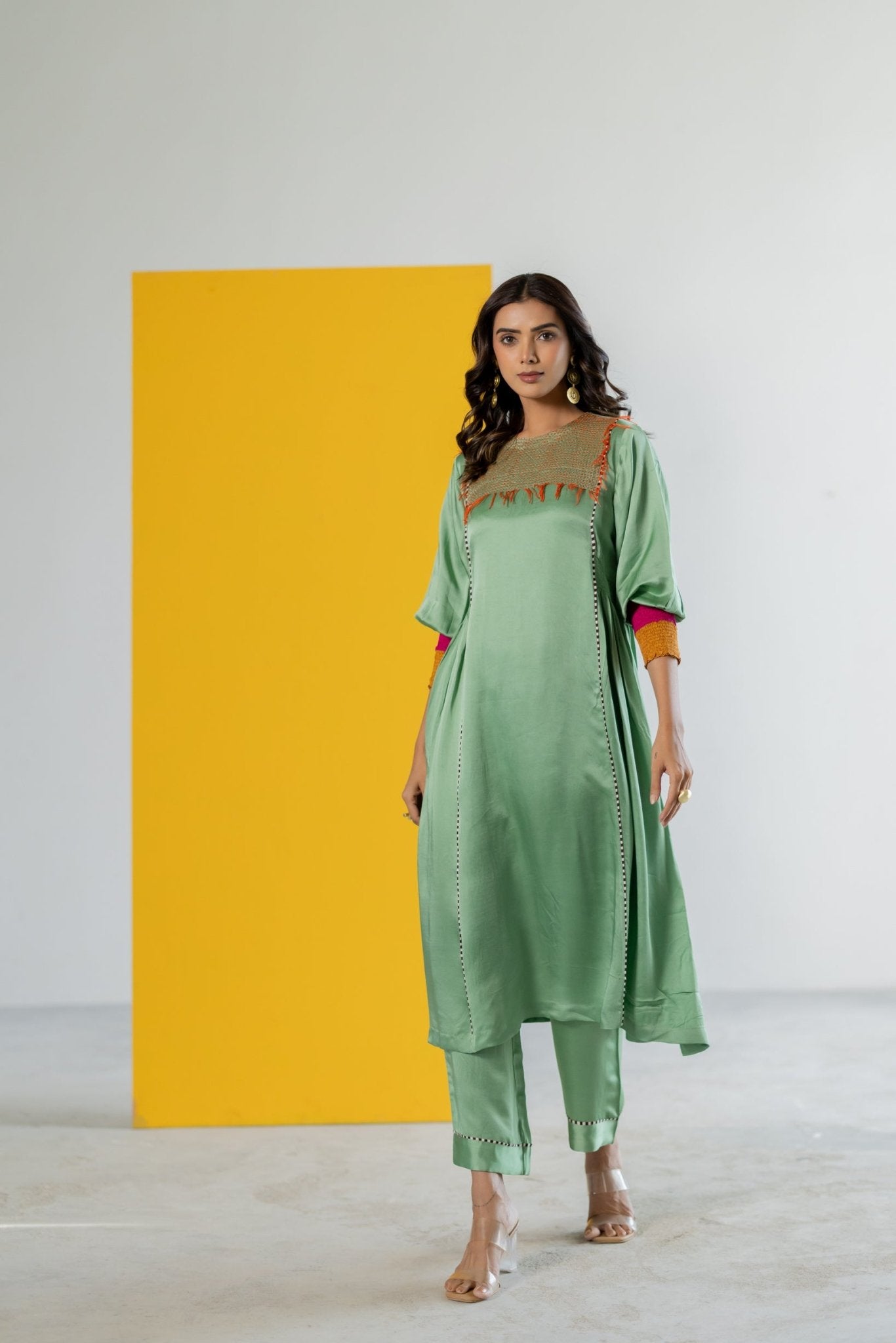 Sea Green Kurta Set - CiceroniKurta Set, Festive WearTussah