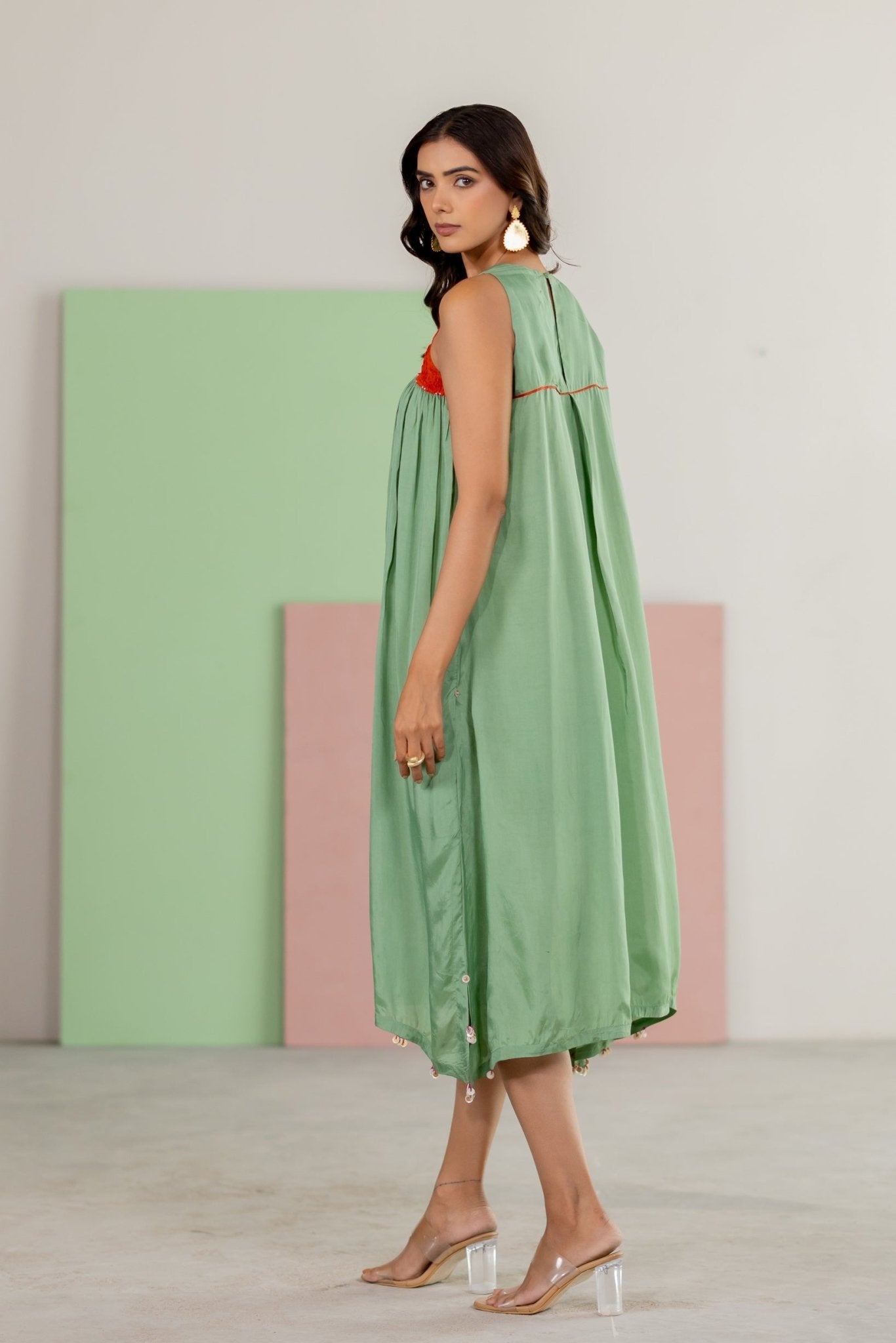 Sea Green Sleeveless Dress - CiceroniDressesTussah