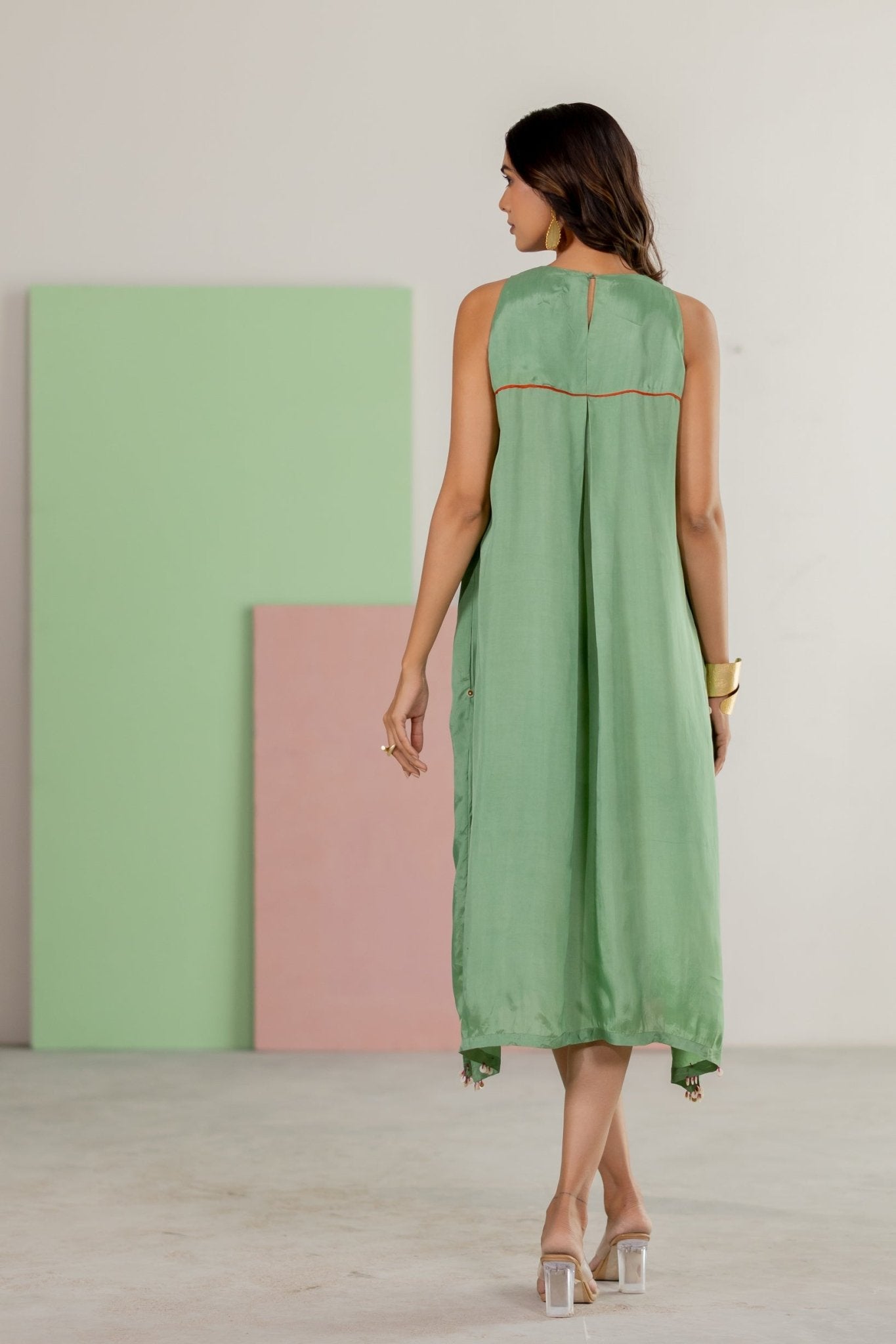Sea Green Sleeveless Dress - CiceroniDressesTussah