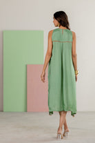 Sea Green Sleeveless Dress - CiceroniDressesTussah