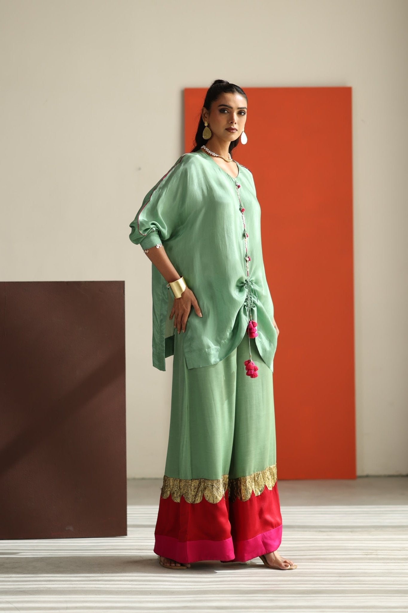 Sea Green Top with Lampi Gota Co-ord Set - CiceroniCo-ord SetTussah