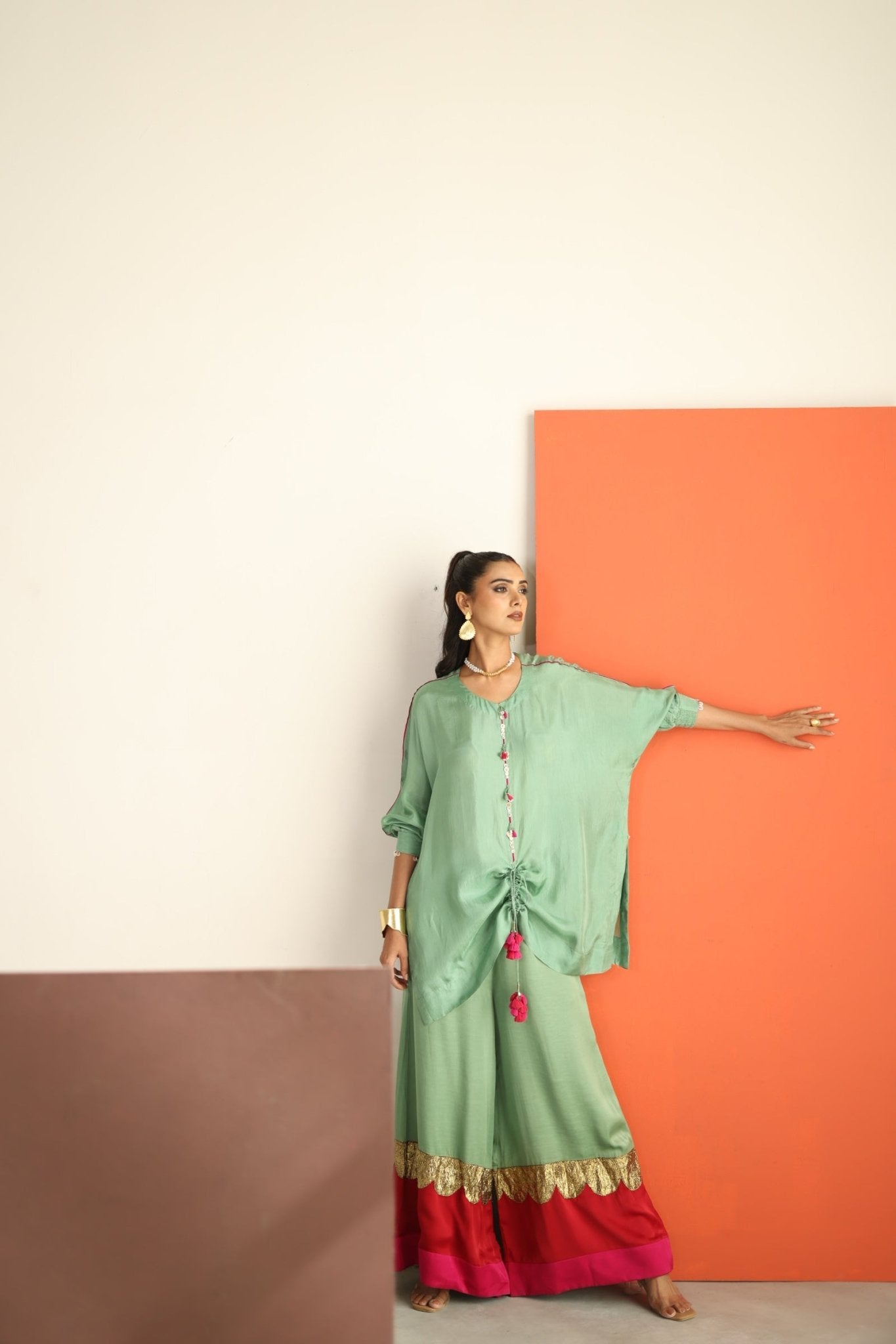 Sea Green Top with Lampi Gota Co-ord Set - CiceroniCo-ord SetTussah