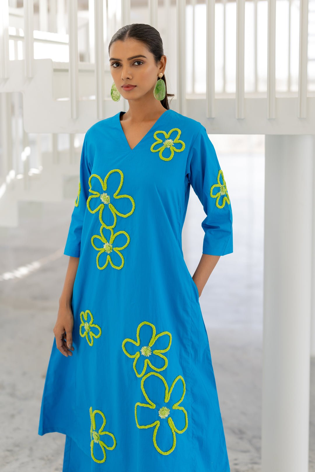 Seafoam Floral Embroidery Kurta Set - CiceroniKurta Set, Everyday WearSilai Studio