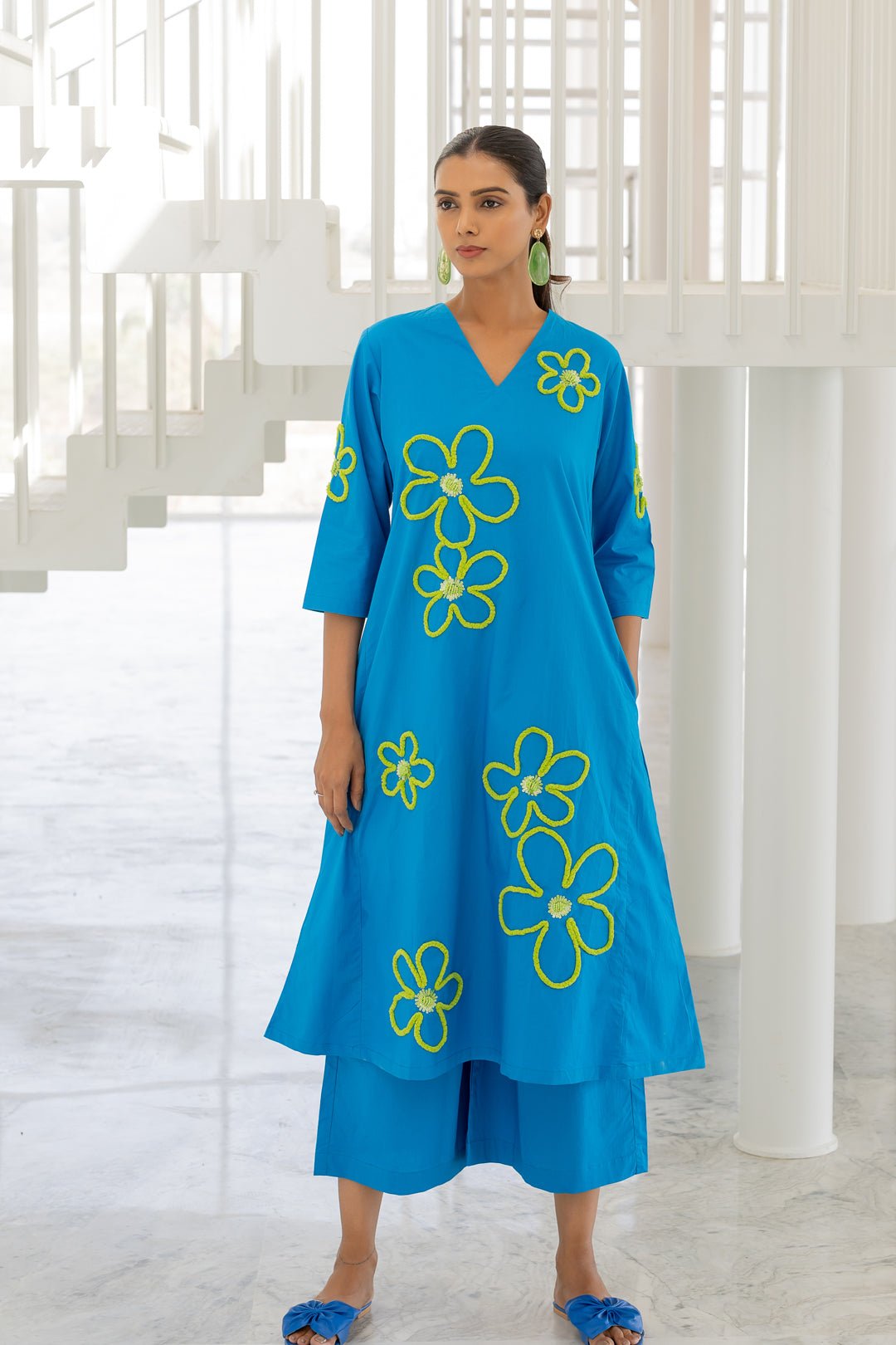 Seafoam Floral Embroidery Kurta Set - CiceroniKurta Set, Everyday WearSilai Studio