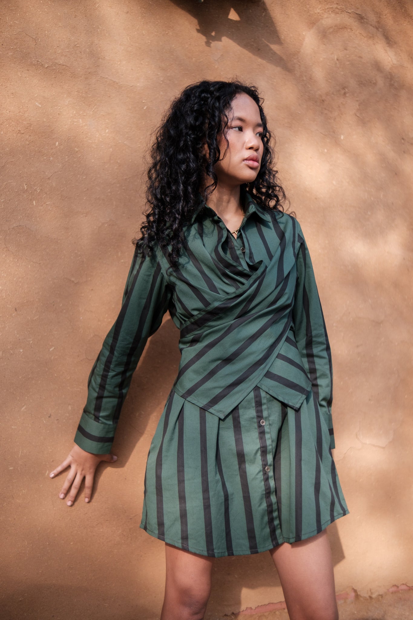 Seattle Wrap Shirt Dress - Stripe Print - CiceroniDressesThe Terra Tribe