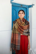 Sepia Brown Madras Checks Silk Scarf for Women - CiceroniScarfAeshaane