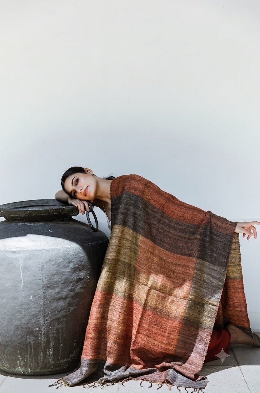 Sepia Brown Madras Checks Silk Scarf for Women - CiceroniScarfAeshaane
