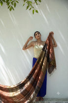 Sepia Brown Madras Checks Silk Scarf for Women - CiceroniScarfAeshaane
