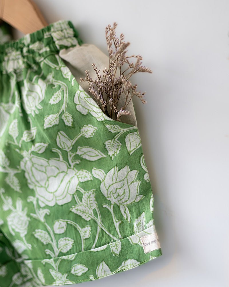 ‘Shared secrets’ Kids Green Floral Hand Block Print Co - ord Set - CiceroniCo - ord SetLove The World Today
