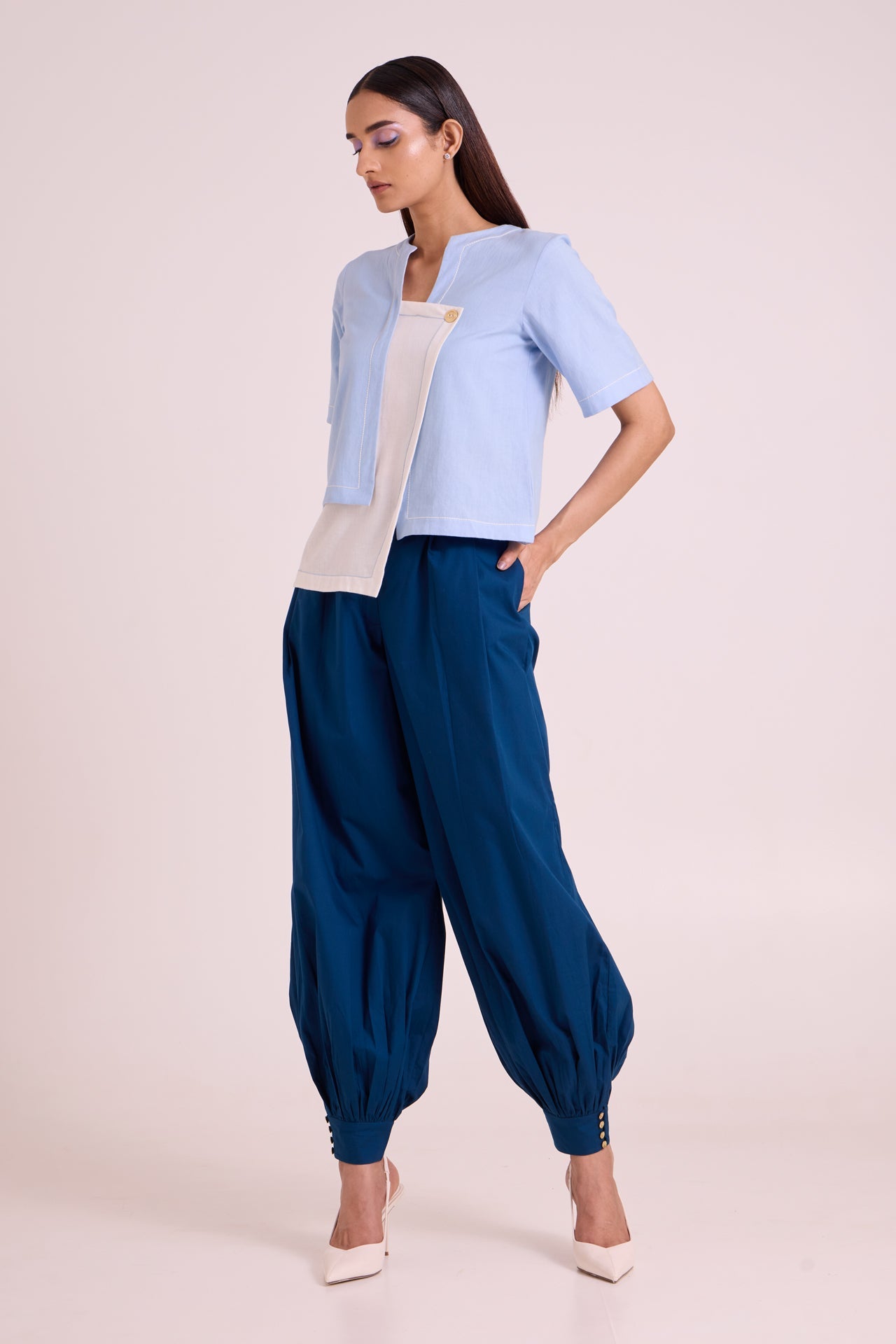 Shelly - Panelled Blues Top & Pant Set - CiceroniCo-ord SetMadder Much