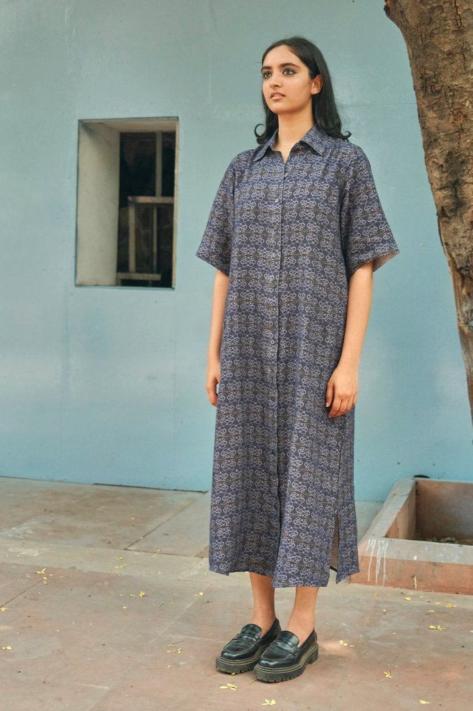 Shirt Dress in AC Jaal Navy - CiceroniDressesNikyta's Workroom