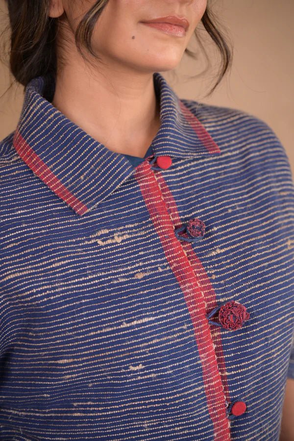 Shirt, Jacket style with continous sleeve in tassar X kalacotton - CiceroniWomen ShirtsRang by Rajvi