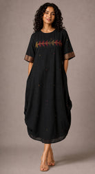 Side Gathered Dress - Kohl - CiceroniDressesBhomra